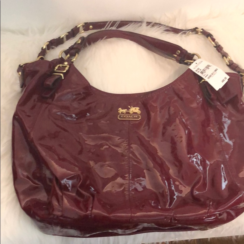 Coach burgundy patent leather purse
